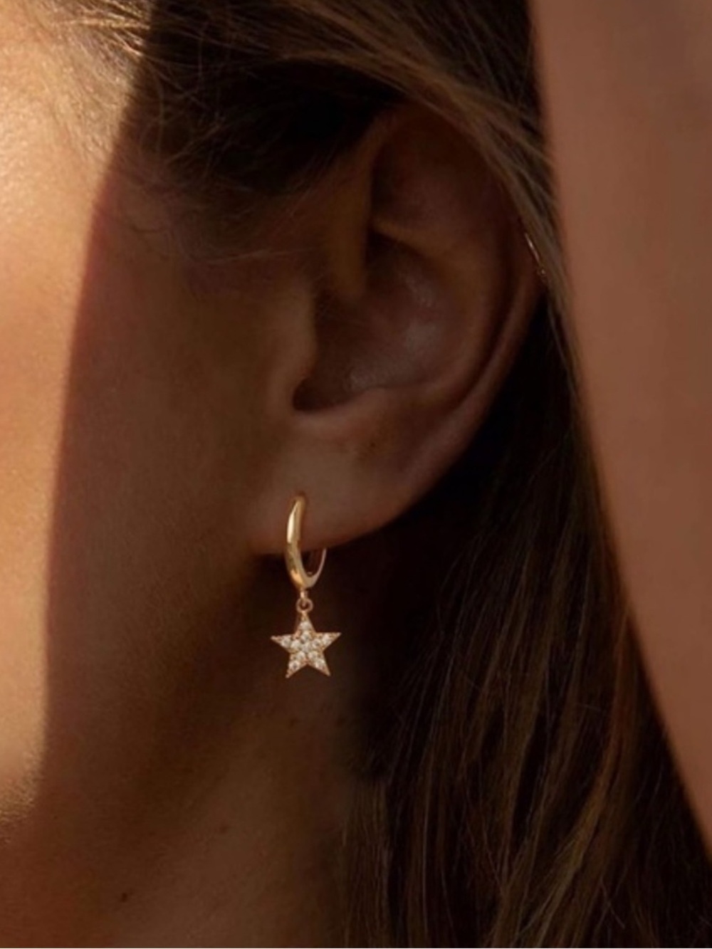 14k Gold Plated Cubic Zirconia Star Hoop Earrings
